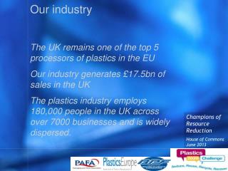 Our industry The UK remains one of the top 5 processors of plastics in the EU