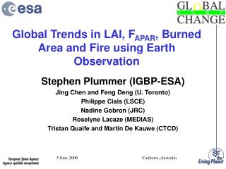 Global Trends in LAI, F APAR , Burned Area and Fire using Earth Observation