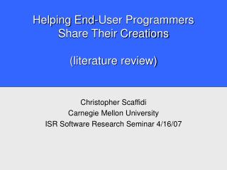Helping End-User Programmers Share Their Creations (literature review)
