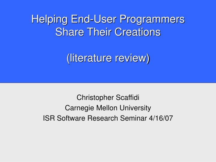 helping end user programmers share their creations literature review