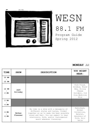 WESN 88.1 FM Program Guide Spring 2012