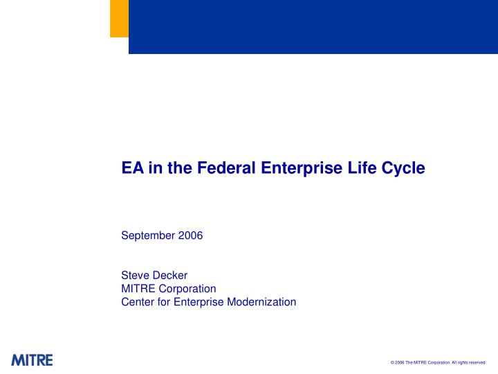 ea in the federal enterprise life cycle