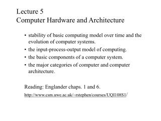 Lecture 5 Computer Hardware and Architecture