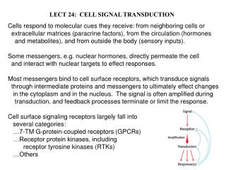 LECT 24: CELL SIGNAL TRANSDUCTION