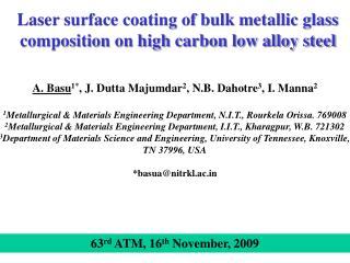 Laser surface coating of bulk metallic glass composition on high carbon low alloy steel