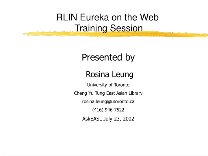 rlin eureka on the web training session