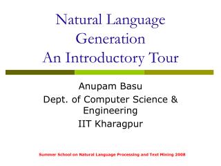 Natural Language Generation An Introductory Tour