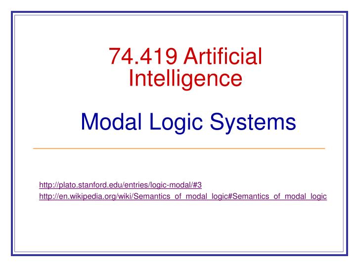 74 419 artificial intelligence modal logic systems