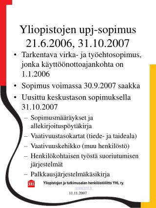 yliopistojen upj sopimus 21 6 2006 31 10 2007