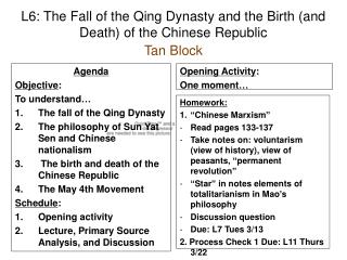 L6: The Fall of the Qing Dynasty and the Birth (and Death) of the Chinese Republic Tan Block