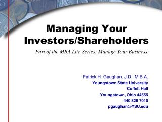 Managing Your Investors/Shareholders