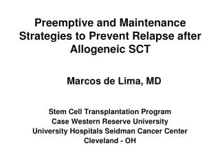 Preemptive and Maintenance Strategies to Prevent Relapse after Allogeneic SCT