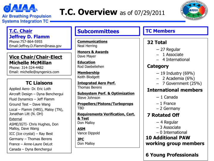 t c overview as of 07 29 2011
