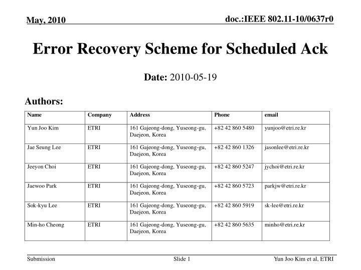 error recovery scheme for scheduled ack