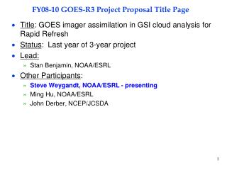 FY08-10 GOES-R3 Project Proposal Title Page