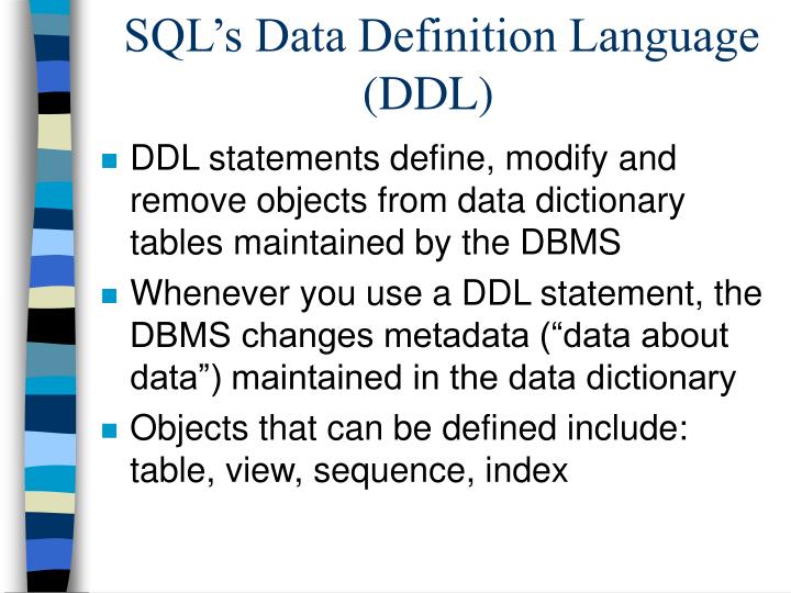 sql s data definition language ddl