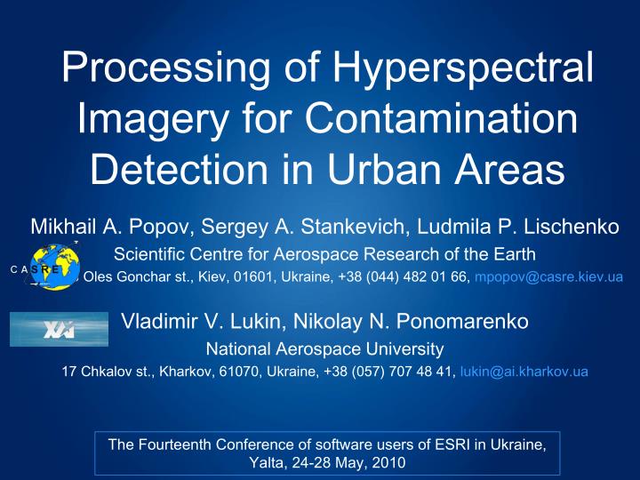 processing of hyperspectral imagery for contamination detection in urban areas