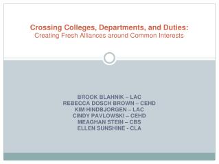 Crossing Colleges, Departments, and Duties: Creating Fresh Alliances around Common Interests