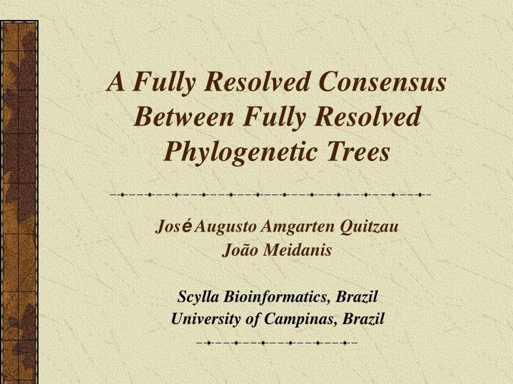 a fully resolved consensus between fully resolved phylogenetic trees