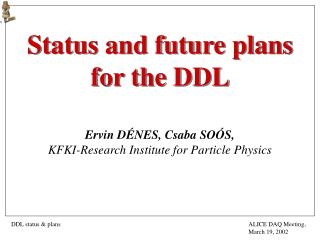 Status and future plans for the DDL