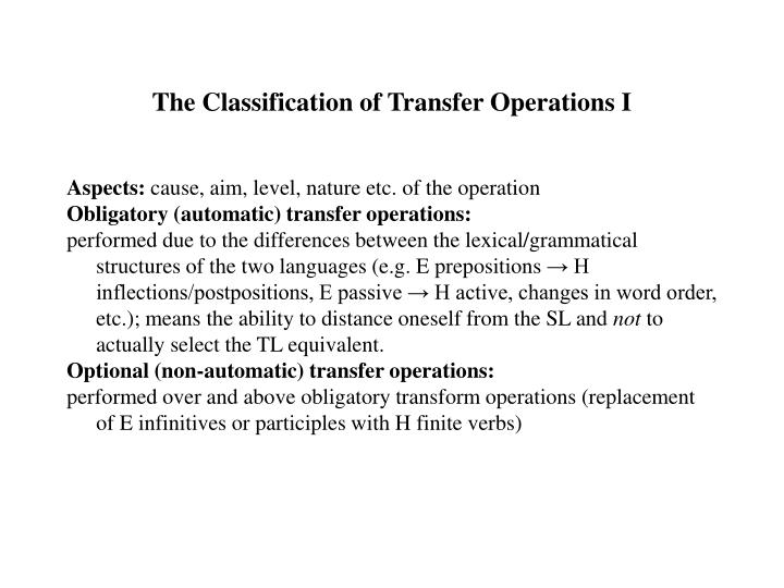 the classification of transfer operations i