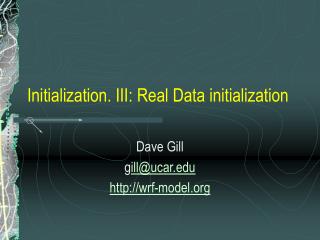 initialization iii real data initialization