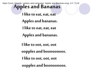 Open Court: Sounds, Letters, and Language: Apples and Bananas song 2.7 T118