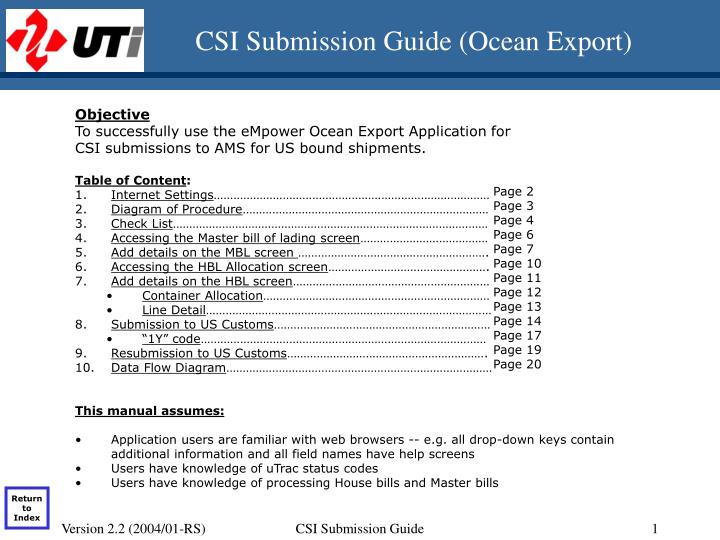 csi submission guide ocean export