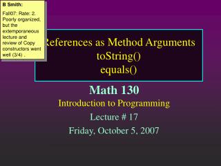 References as Method Arguments toString() equals()