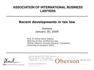 Prof. Dr Pierre-Marie Glauser Attorney-at-law, certified tax exp.