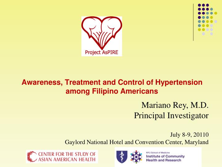 awareness treatment and control of hypertension among filipino americans