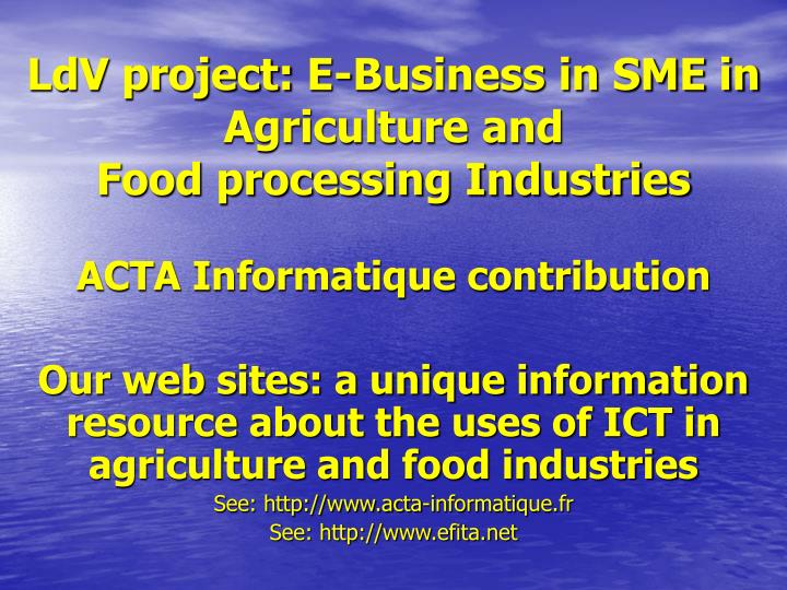 ldv project e business in sme in agriculture and food processing industries
