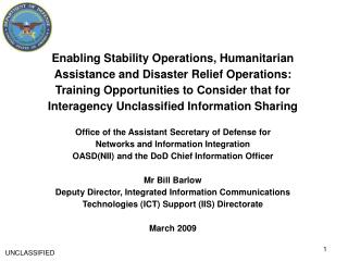 Enabling Stability Operations, Humanitarian Assistance and Disaster Relief Operations: