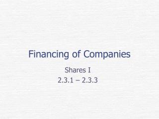 Financing of Companies