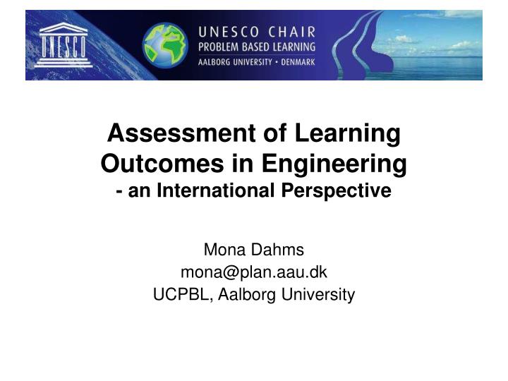 assessment of learning outcomes in engineering an international perspective