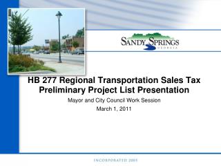 HB 277 Regional Transportation Sales Tax Preliminary Project List Presentation