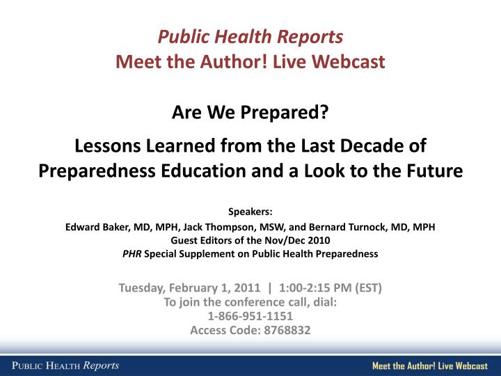 public health reports meet the author live webcast