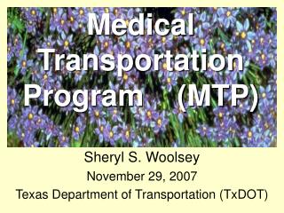 Sheryl S. Woolsey November 29, 2007 Texas Department of Transportation (TxDOT)