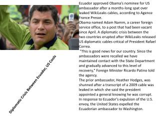 Diplomatic Crisis Between Ecuador, US Cools