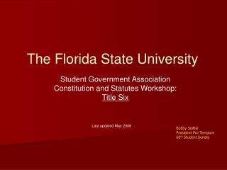 Student Government Association Constitution and Statutes Workshop: Title Six
