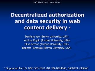 Decentralized authorization and data security in web content delivery *