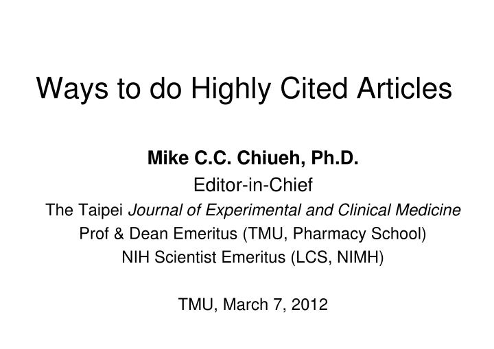 ways to do highly cited articles