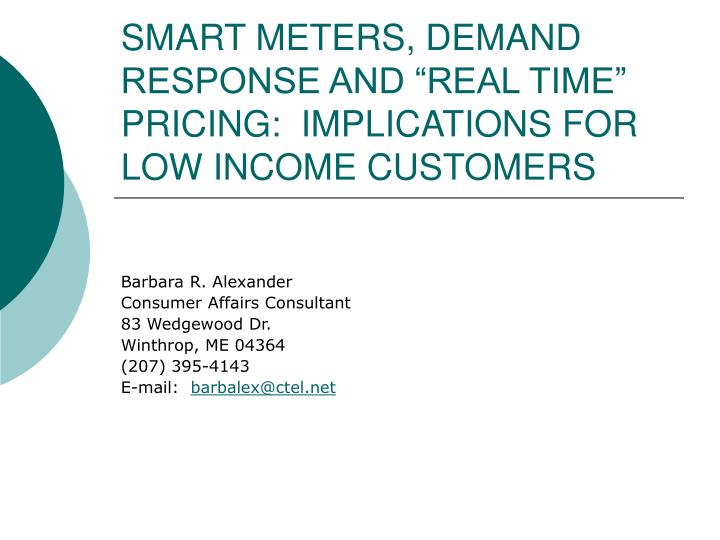smart meters demand response and real time pricing implications for low income customers