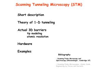 Short description Theory of 1-D tunneling Actual 3D barriers 	tip modeling 	atomic resolution