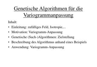 genetische algorithmen f r die variogrammanpassung