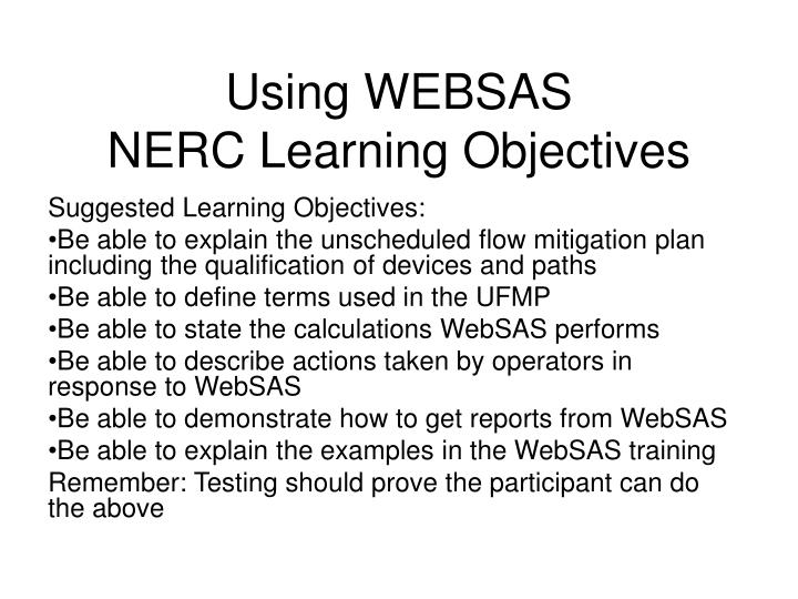 using websas nerc learning objectives