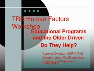 TRB Human Factors Workshop