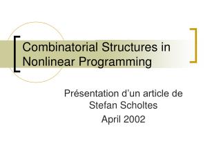 combinatorial structures in nonlinear programming
