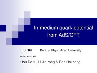 In-medium quark potential from AdS/CFT