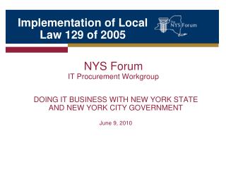 NYS Forum IT Procurement Workgroup